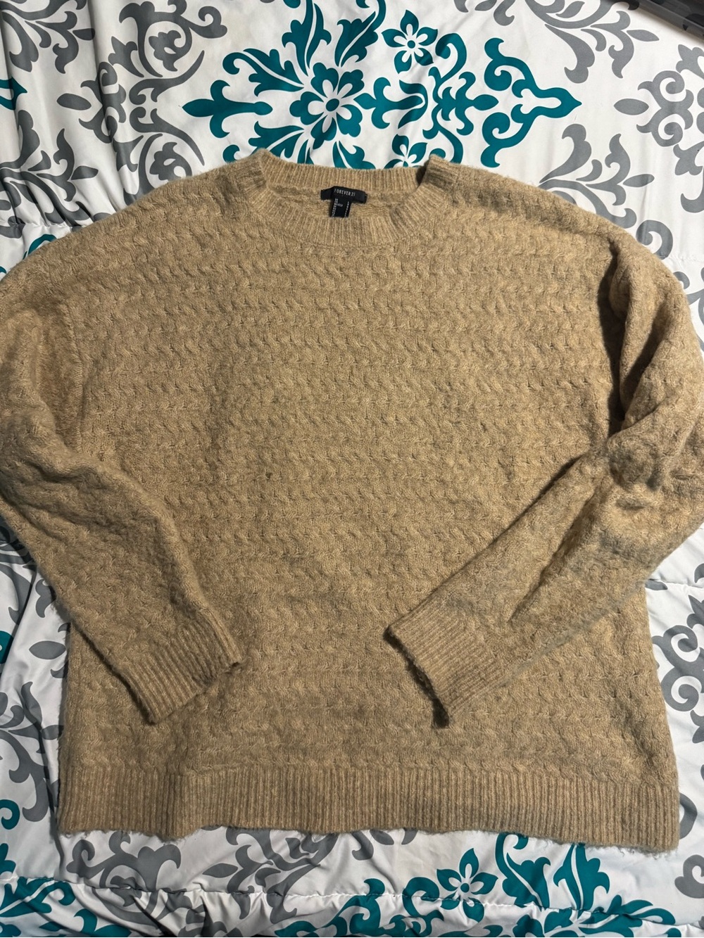 Forever 21 oversized Textured Crewneck Sweater - Tan